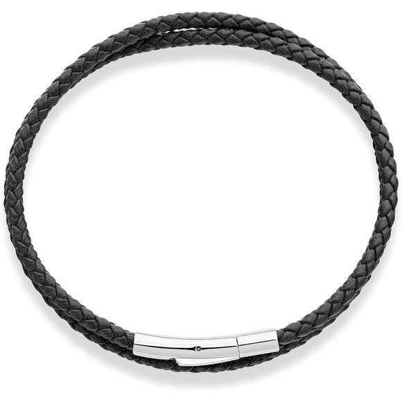 Italian Leather Double Wrap Bracelet Men Women Black Small - Picture 2 of 5
